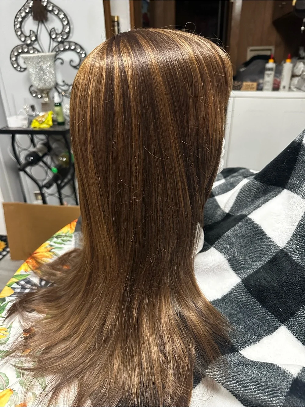 Women's Long Synthetic Wig with Bangs - Brown